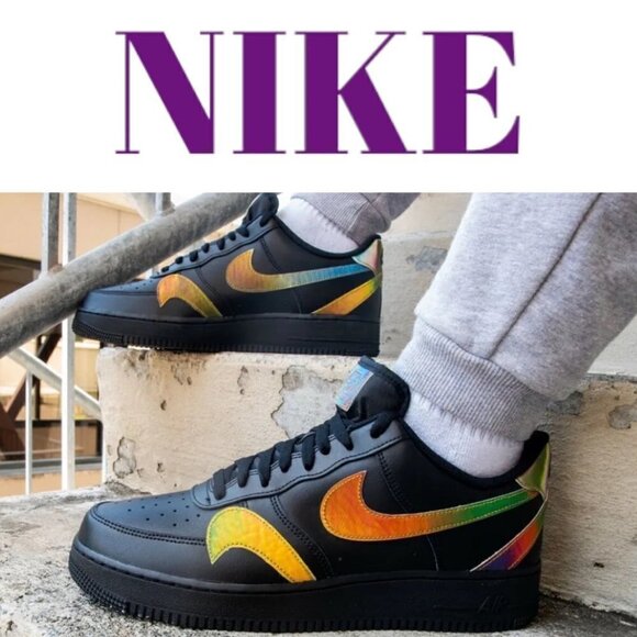 NIKE AIR FORCE 1 Misplaced Swoosh Low Top Black/Holo Multi Men, Size 9.5 - Picture 12 of 13